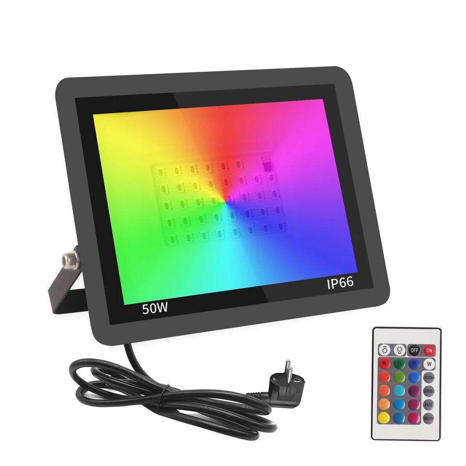 1-10x RGB LED Fluter Außen Strahler Scheinwerfer Dimmbar Außenbeleuchtung 100W - Bild 1 von 4