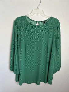 Adrianna Papell Pop-Over-Bluse Damen 2X grün gepunktet 3/4 Ballonärmel neu ohne Etikett - Bild 1 von 10