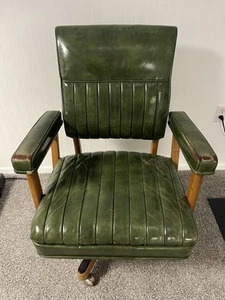 W. H. Gunlocke Chair Co Antique Vintage Green Leather Bankers Desk Chair RARE - Picture 1 of 18