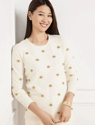 Pullover Talbots para mujer marfil blanco roto oropel lunares mezcla de lana talla 1X Foto 1 de 4