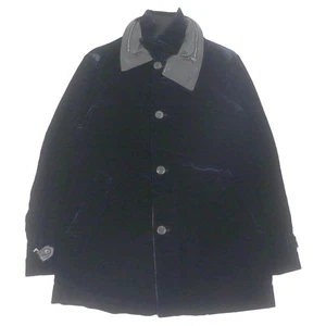 GIORGIO ARMANI Men's Hooded Coat Velvet Leather Wzip Dark Navy Size 54 Italy - Picture 1 of 11