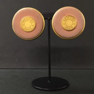 HERMES Sellier Button Round Leather Earrings/2AG2676 - Picture 1 of 8