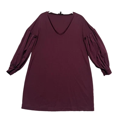 Express Small Long Sleeve V-Neck Mini Dress Burgundy Balloon Sleeve Knit Fall - Image 1 of 4