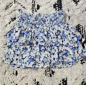 Gap Girls Blue and White Layered Floral Skirt w/Smocked Waist S - Picture 1 of 3