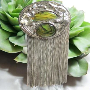 Broche prendedor vintage modernista brutalista cadena flecos diseño MCM - Imagen 1 de 6