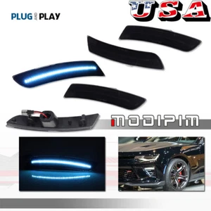 For 2016-2023 Chevy Camaro Smoke Ice Blue LED Side Marker Light Fender Lamp 4PCS - Picture 1 of 13