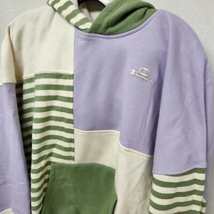 Champion Classic Fleece Hoodie Sweatshirt 2X Colorblock Cream Purple Green New - Picture 1 of 11