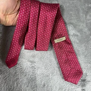 BURBERRY LONDON Mens 100% Silk Classic Necktie ITALY Luxury Red Floral Designer - Picture 1 of 5