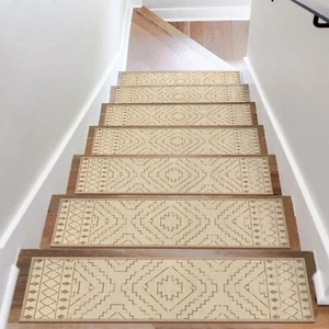 OJIA Non-Slip Stair Treads - 15PCS Peel & Stick Carpet for Wood Stairs, Beige - Picture 1 of 9