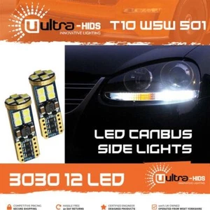2x T10 501 w5w 12 SMD LED Error Free Canbus Bulbs Pure Bright White Side Light - Picture 1 of 6
