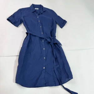 UNTUCKit Dress Womens 6 Blue Linen Blend Belted Button Front Short Sleeve - Picture 1 of 10