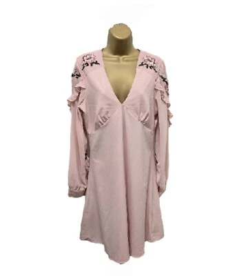 Vestido Babydoll XOXO Mujer Grande Manga Larga Rosa Bordado Floral Volantes Hada Foto 1 de 4