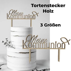 Tortenstecker Kommunion Holz Caketopper Mädchen Junge Tortendeko Kuchen Stecker - Bild 1 von 3