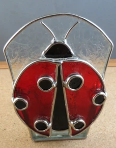 Vintage Stained Glass Ladybug Lady Bug Votive Holder For Tea Light Candles 4" - Picture 1 of 7