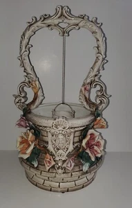 RARE VINTAGE/ANTIQUE 3D ROSES SEA SHELL EXTRA LG CAPODIMONTE WISHING WELL 20" - Picture 1 of 8