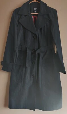 GAP Dark Blue Denim Long Trench Coat Belted & 4 Buttons 2 Large Pockets Medium - Image 1 of 4