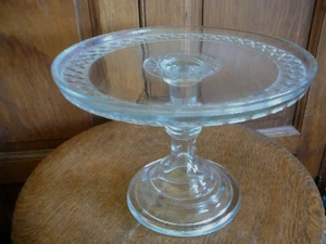 ANTIQUE CLEAR GLASS EAPG CAKE STAND - 1890's Round 9.5" Diameter Pattern Glass - Picture 1 of 5