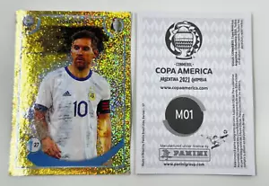 PANINI Copa America Argentina 2021 M01 Lionel MESSI Rare GOLD Soccer Sticker - Picture 1 of 9