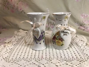 NEW 2 Ceramic Floral Bud Vases Gift Giving Thank You Bless You - Picture 1 of 4