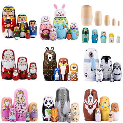 5PCS Wooden Nesting Dolls Matryoshka Russian Hand Painted Stacking Doll Toy Set • 12.29$