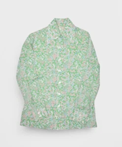 Vintage 70s Blouse Womens S Green Floral Long Sleeve Shirt French Daggar Collar - Picture 1 of 8