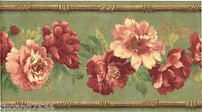 Red Roses Floral Flower Sage Green Vinyl Wall paper Border S.A. MAXWELL 7026-005
