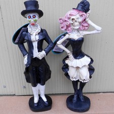 2 DAY OF THE DEAD SKELETON MAN & WOMAN COUPLE FIGURINES DIA DE LOS MUERTOS NEW