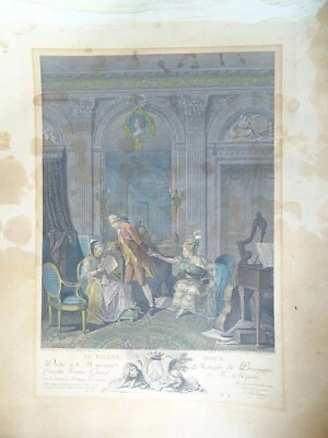 N. DE LAUNAY (1739-1792) GRANDE GRAVURE COULEUR FIN XIX° SCENE GENRE FEMME MODE - Photo 1/4