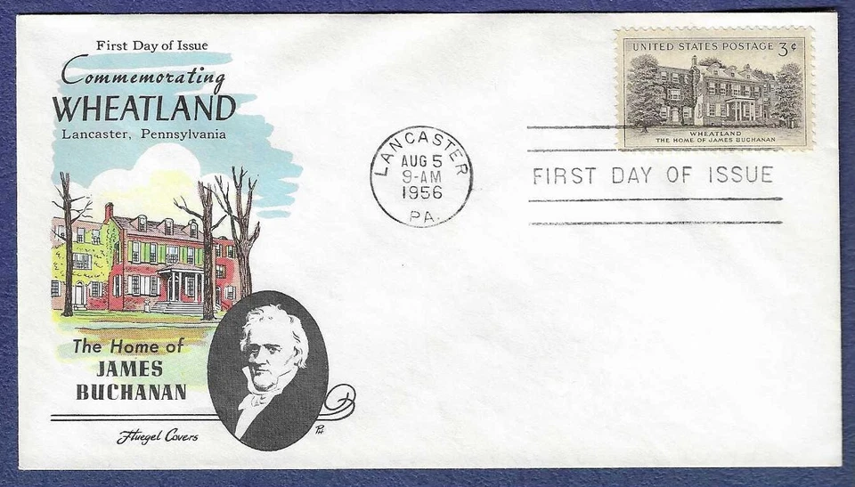 1956 FDC Wheatland Lancaster, Penn.  issue #1081 Fluegel cachet - Image 1 of 1