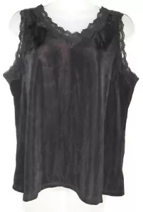 Citiknits Women's NWT Large black lace trimmed sleeveless top - Picture 1 of 9