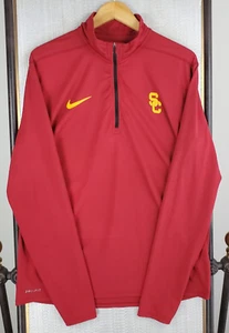 NIKE x USC Size Large Mens 1/4 Zip Dri-Fit Windshirt Thumbhole Cuffs Stretch Red - Picture 1 of 12