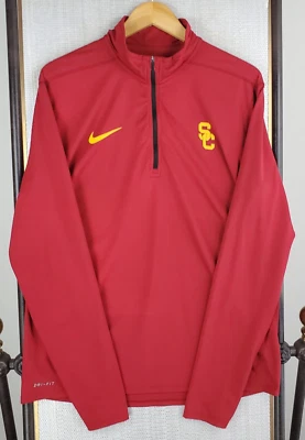 NIKE x USC Size Large Mens 1/4 Zip Dri-Fit Windshirt Thumbhole Cuffs Stretch Red - Image 1 of 4