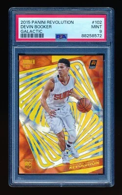 PSA 9 DEVIN BOOKER 2015-16 PANINI REVOLUTION #102 GALACTIC SHORT PRINT SP RC WOW - Imagem 1 de 2