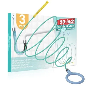 Sink Snake Drain Tool - Hair Clog Remover for Pipes Set of 3 - Picture 1 of 8