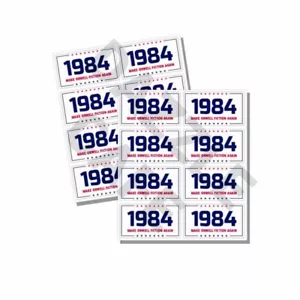 1984 - Make Orwell Fiction Again MINI Decals - WHITE 2024 Bulk 16 Stickers Sheet - Picture 1 of 4