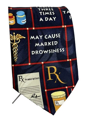 Steven Harris Novelty Mens Pharmacist RX  Neck Tie Navy Sz 57x4 Vintage Gift - Image 1 of 4