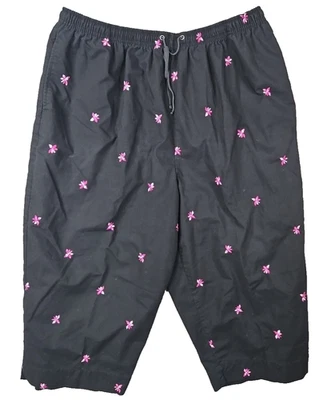 Pantalones capri deportivos Karen Scott para mujer talla 3x negros con bordado floral Foto 1 de 4