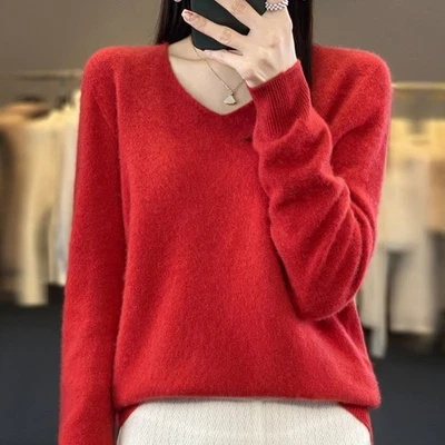 Cárdigan suéter suave 100 % cachemir cuello en V manga larga para mujer Foto 1 de 4