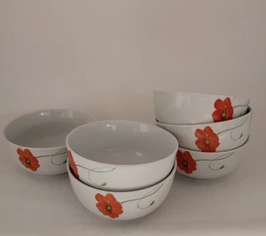 Porcelain Corsica Poppy Bowls, One Set Of Six - Picture 1 of 6