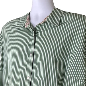 Blusa de algodón manga larga con ribete floral a rayas verde blanco de 18 W Talbot para mujer - Imagen 1 de 10