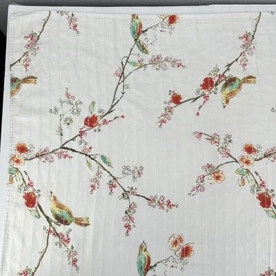 Lenox American by Design Chirp Linen Tablecloth 52x52 White Birds Floral Spring - Image 1 of 4