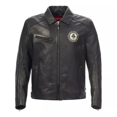 Chaqueta de motociclista de cuero negra Triumph Ace Café para hombre chaqueta de motociclista de cuero de vaca real Foto 1 de 4