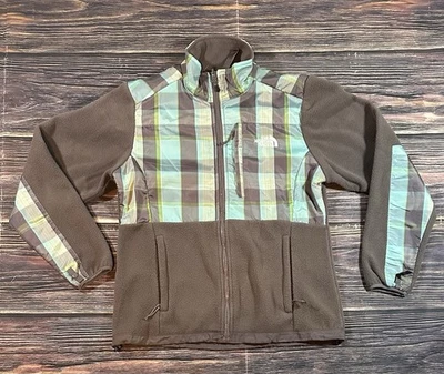 Chaqueta polar The North Face para mujer mediana azul verde a cuadros cremallera completa exterior Foto 1 de 4