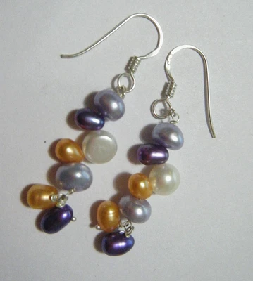 Sterling Silver Freshwater Cultured Multicolor Genuine Pearl Dangle Drop Earring - Image 1 of 4