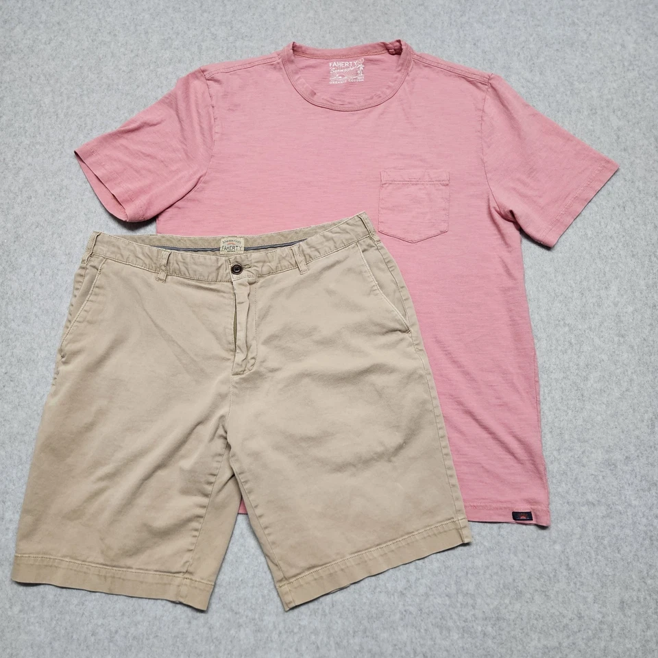 Pantalones Cortos Faherty 33 Camisa L Para Hombre Caqui Conjunto Informal  Foto 1 de 4