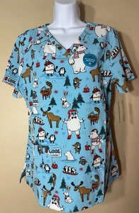 Dickies Women's Medical Scrub Top Sz M Be Cool Like Winter Animals V- Neck NWT - Picture 1 of 7