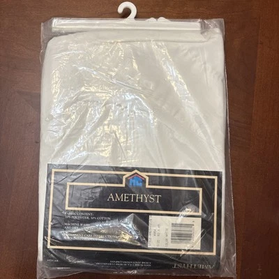 Vintage 1980s Victorian Swagger Pair Curtain 82”x45” White Amethyst New USA - Image 1 of 4