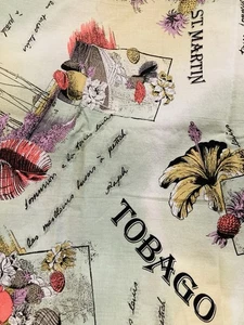 Virgin Islands Sea Shells Beaches on Pastels VTG Marcus Bros Textiles Fabric 35" - Picture 1 of 4