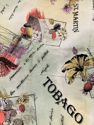 Virgin Islands Sea Shells Beaches on Pastels VTG Marcus Bros Textiles Fabric 35" - Image 1 of 4