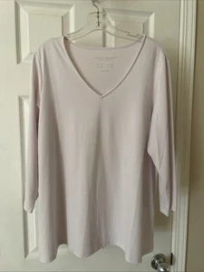 Susan Graver Essentials wunderschönes weißes 3/4-Arm schönes Oberteil mit V-Ausschnitt Gr. LP - Bild 1 von 3